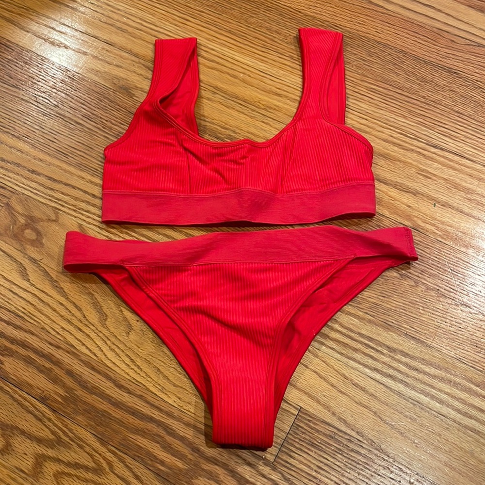 Frankie’s Bikini’s red ribbed bikini
